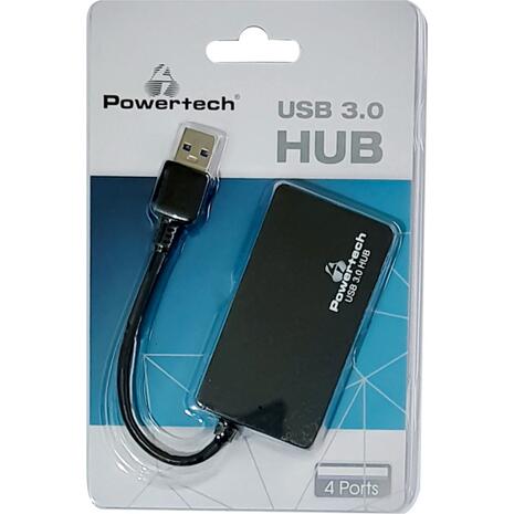 USB 3.0 Hub, POWERTECH 4 Ports, DC port, μαύρο